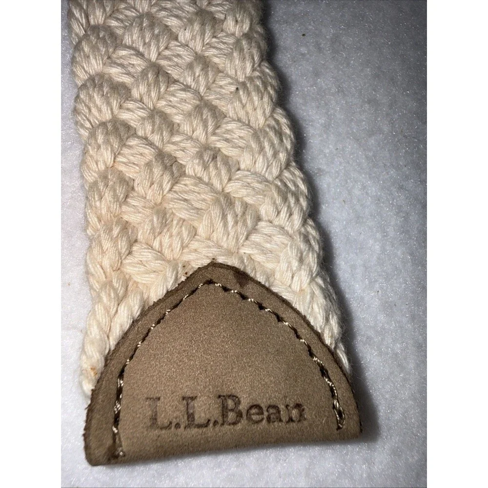 L.L.Bean Cotton D Ring Belt Cream Woven Canvas Brass Tone Size Large USA Style